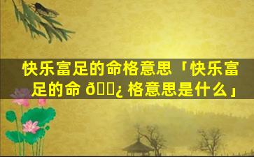快乐富足的命格意思「快乐富足的命 🌿 格意思是什么」